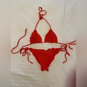 Luli Fama Orange ruffle String Triangle Bikini Set